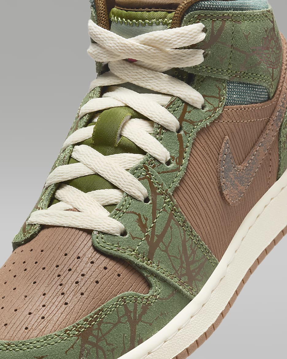 รองเท้าเด็กโต Air Jordan 1 Mid Sneaker School - Archaeo Brown/Treeline/Coconut Milk/Light Olive