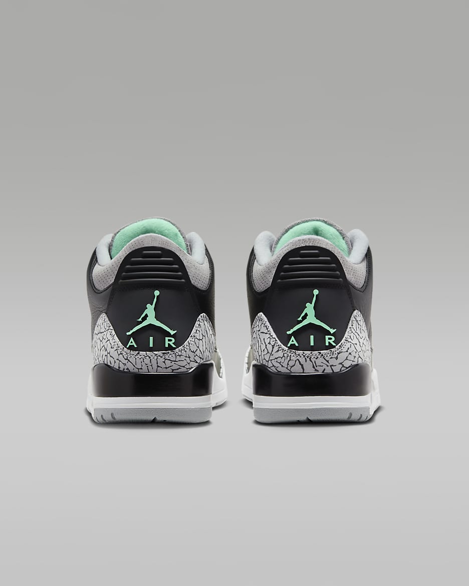 รองเท้าผู้ชาย Air Jordan 3 Retro "Green Glow" - ดำ/Wolf Grey/ขาว/Green Glow