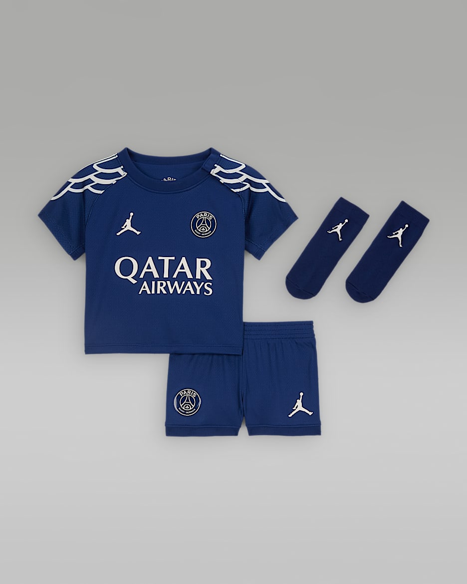 Paris Saint-Germain 2025 Stadium Fourth Baby/Toddler Jordan Football Replica 3-Piece Kit - Blue Void/Phantom/Phantom