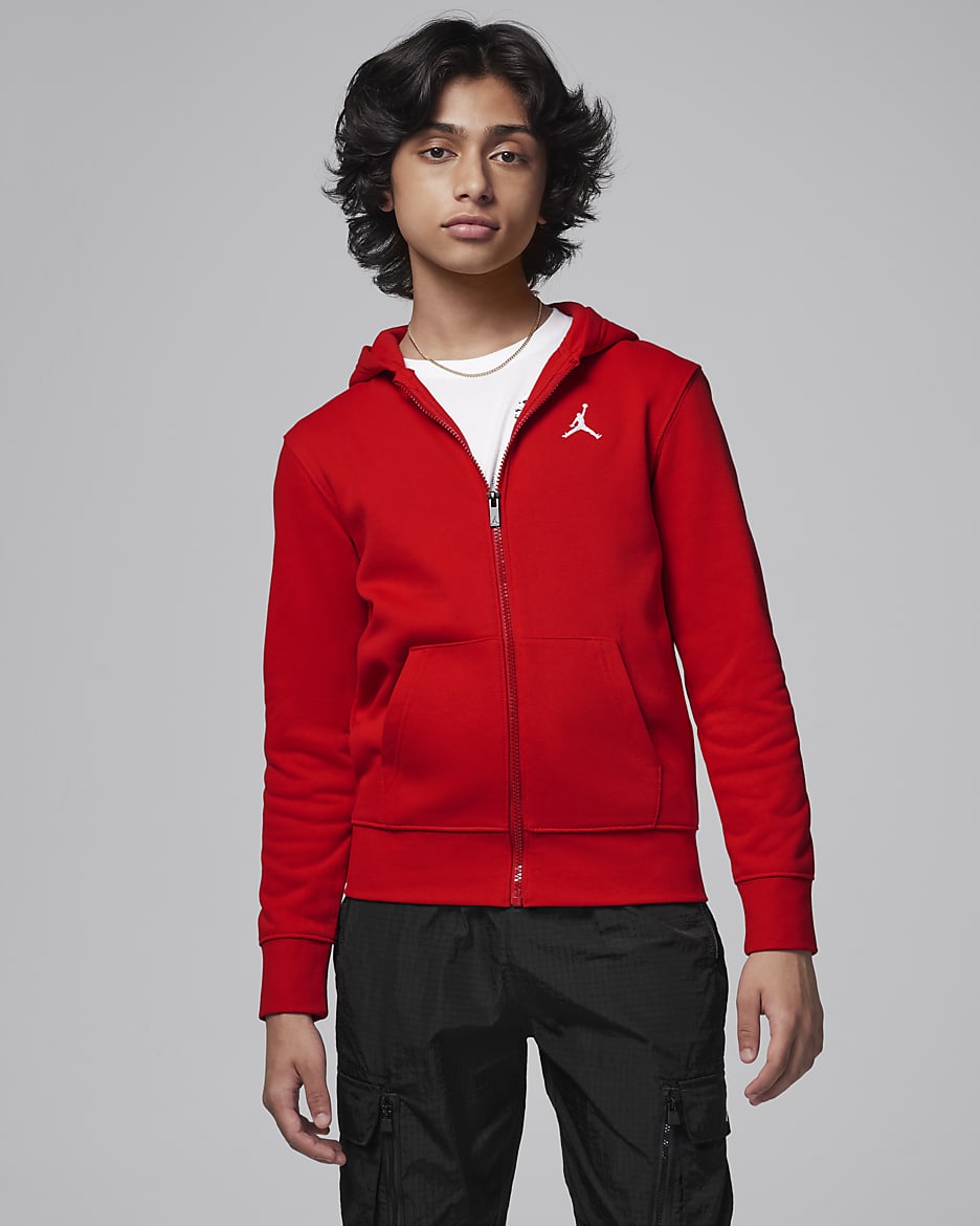 Jordan MJ Brooklyn Big Kids' Fleece Full-Zip Hoodie - Gym Red