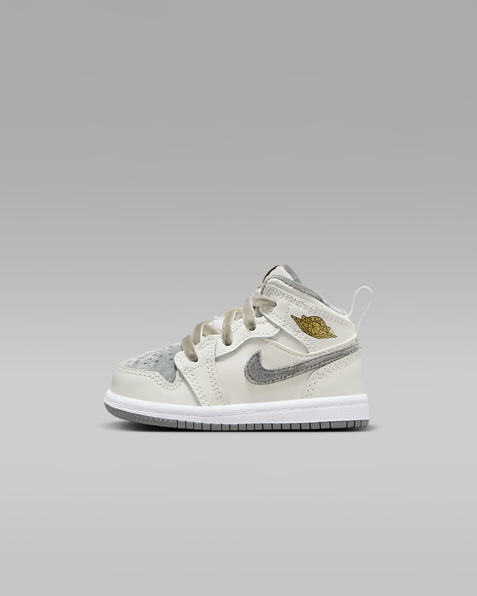 Chaussure Jordan 1 Mid SE pour bébé et tout-petit - Sail/Metallic Gold/Flat Pewter