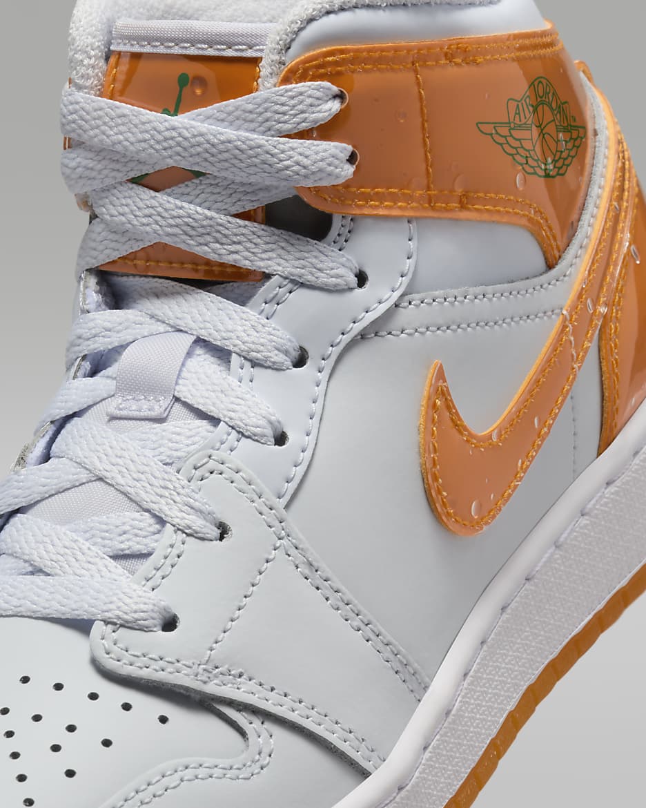 Calzado para niños grandes Air Jordan 1 Mid SE - Gris fútbol/Verde pino/Blanco/Piel de naranja