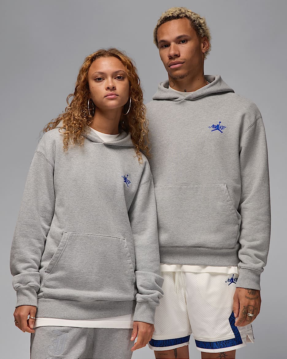 เสื้อมีฮู้ดผ้าฟลีซผู้ชาย Jordan x Awake NY - Dark Grey Heather/ดำ/Game Royal