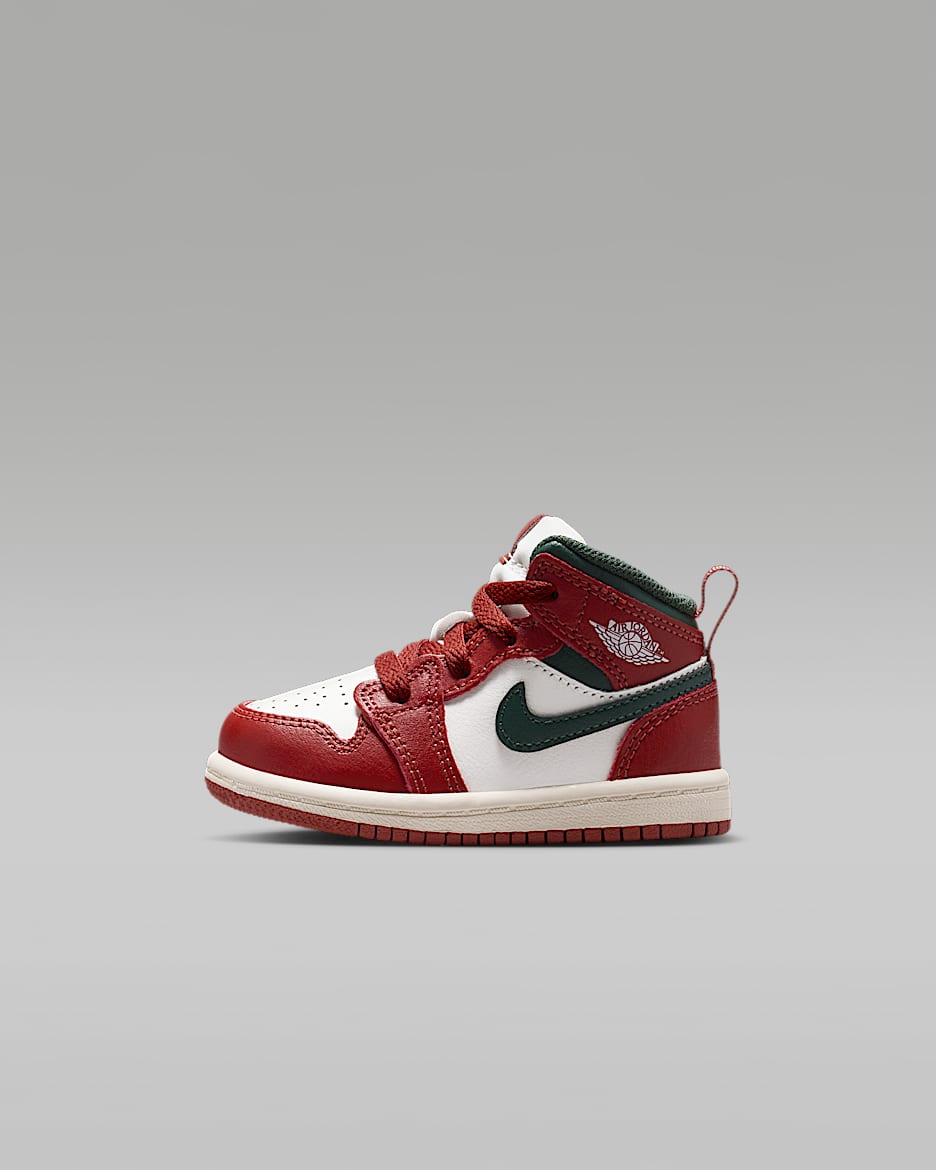 Jordan 1 Mid Baby/Toddler Shoes - Sail/Pure Platinum/Redstone/Midnight Green