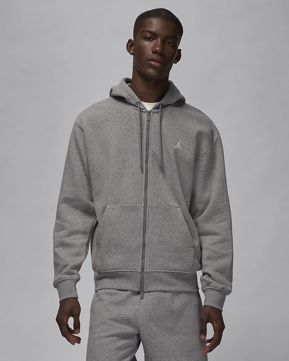 Jordan Brooklyn Fleece Men's Full-Zip Hoodie - Carbon Heather/White