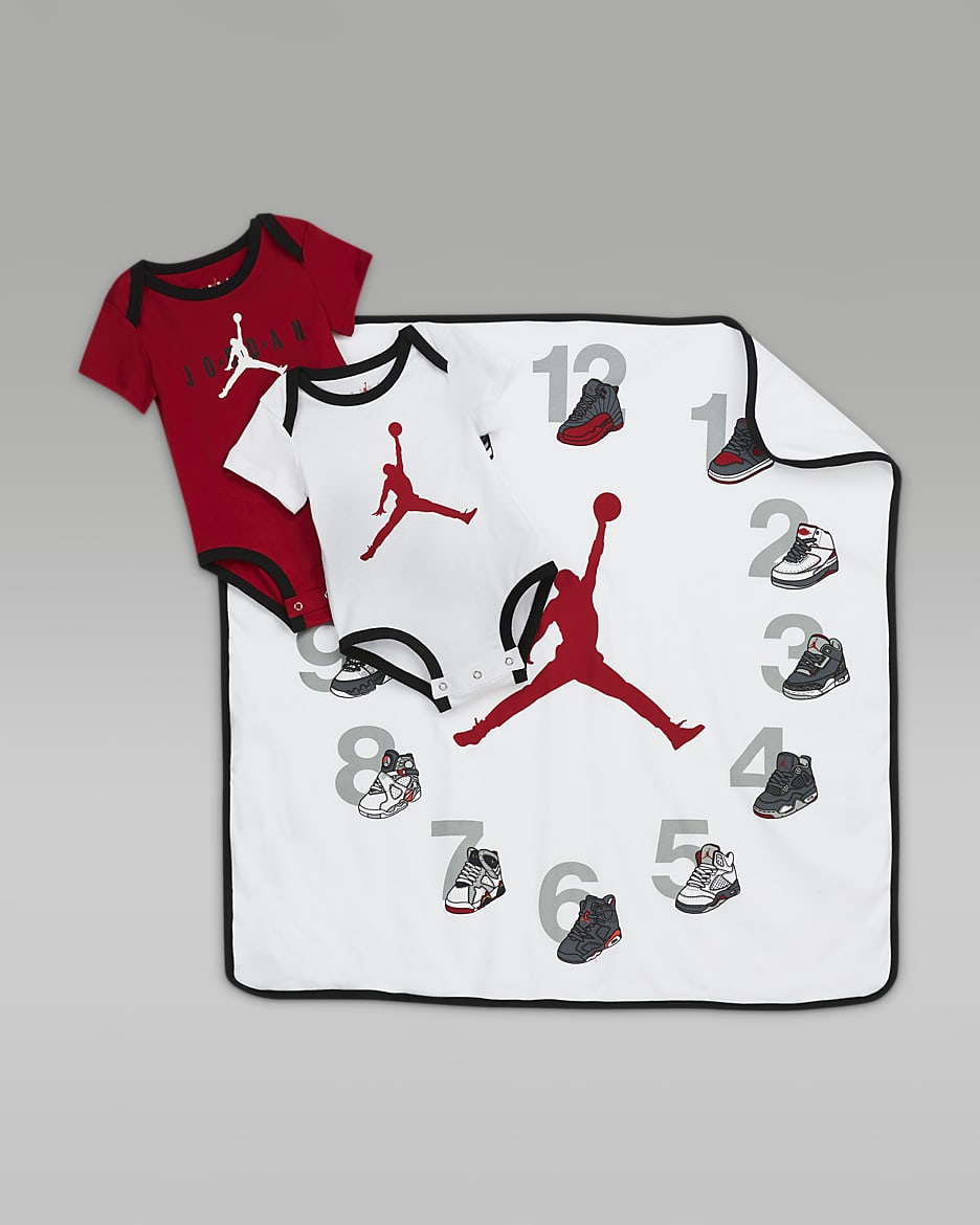 Jordan Milestone Baby (0-9M) Bodysuit Set (3-Pack) - White/White/Red
