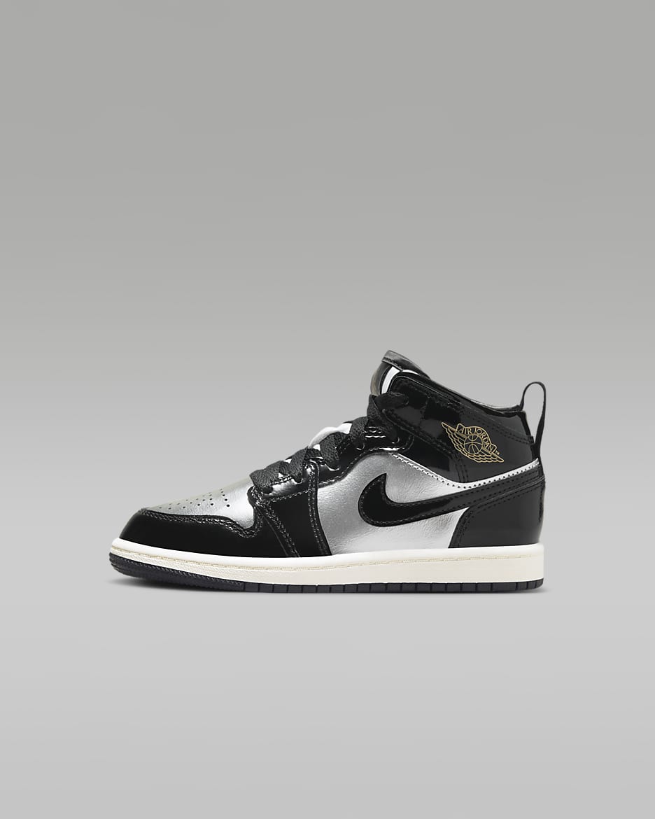 Jordan 1 Mid SE Little Kids' Shoes - Black/Metallic Silver/Sail/Metallic Gold