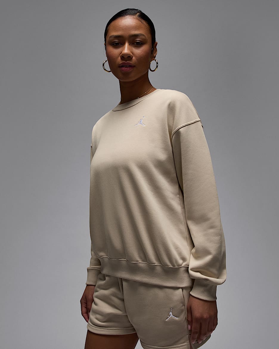 Sudadera de cuello redondo de French Terry para mujer Jordan Brooklyn Fleece - Ratán/Blanco