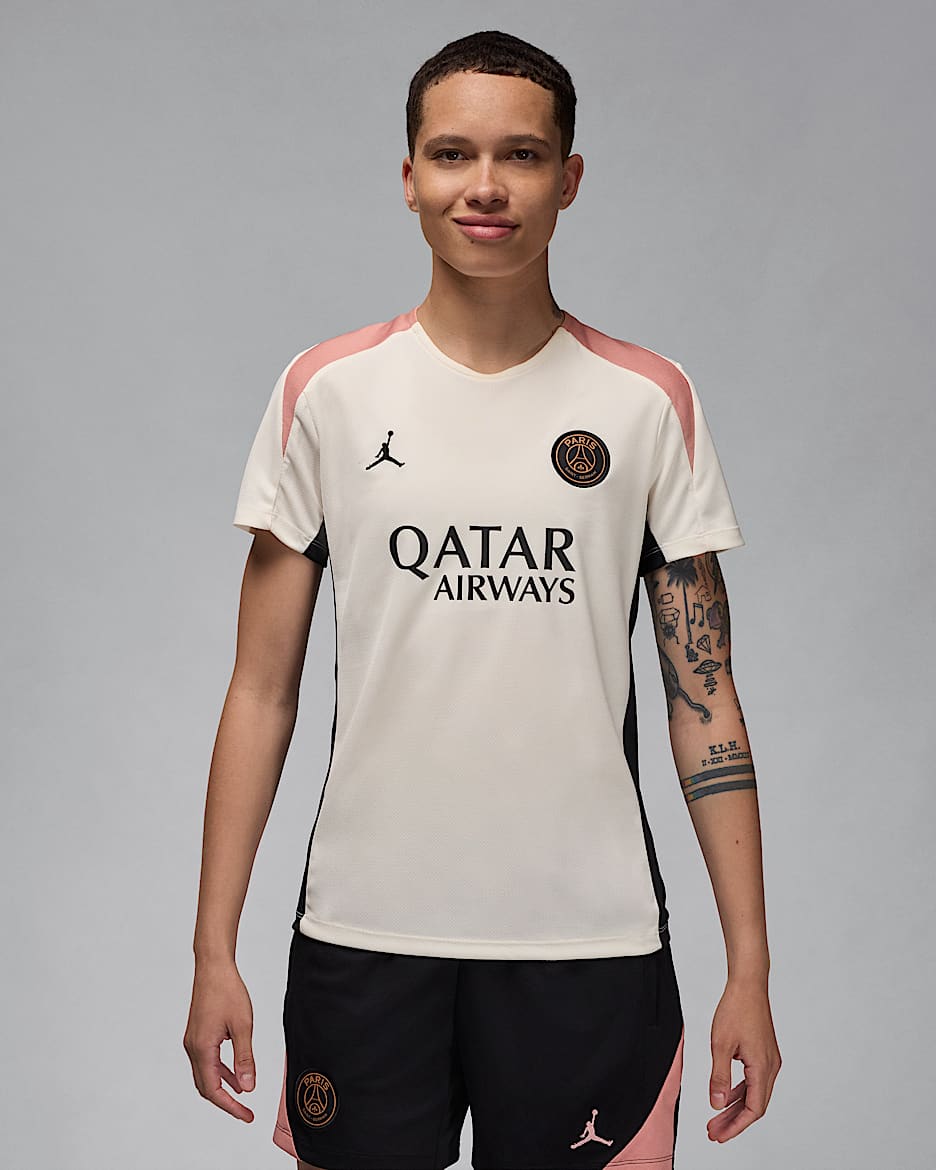 Paris Saint-Germain Strike Third Women's Jordan Dri-FIT Football Short-Sleeve Top - Pale Ivory/Black/Rust Pink/Black