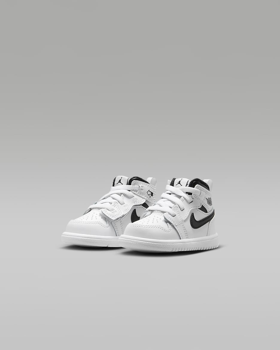 Jordan 1 Mid Alt-sko til babyer/småbørn - hvid/hvid/sort/sort