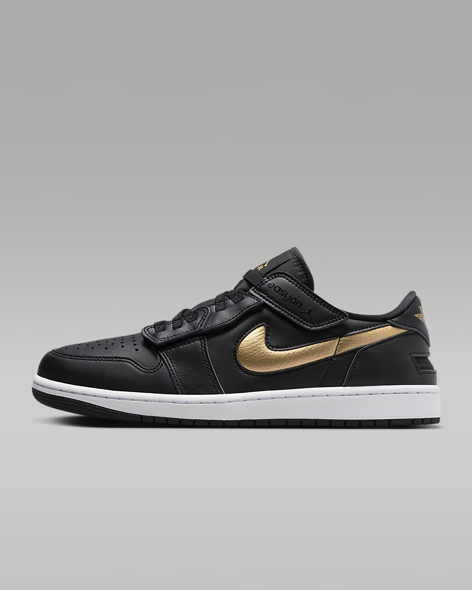 Air Jordan 1 Low FlyEase Men's Easy On/Off Shoes - Black/White/Metallic Gold