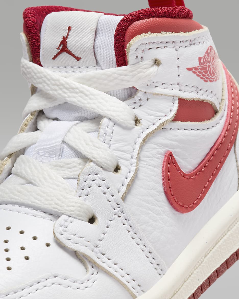 Jordan 1 Mid SE Baby/Toddler Shoes - White/Dune Red/Sail/Lobster