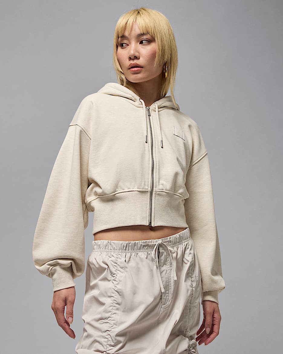 Jordan Flight Fleece Women's Cropped Satin-Lined Hoodie - Light Orewood Brown/Rattan