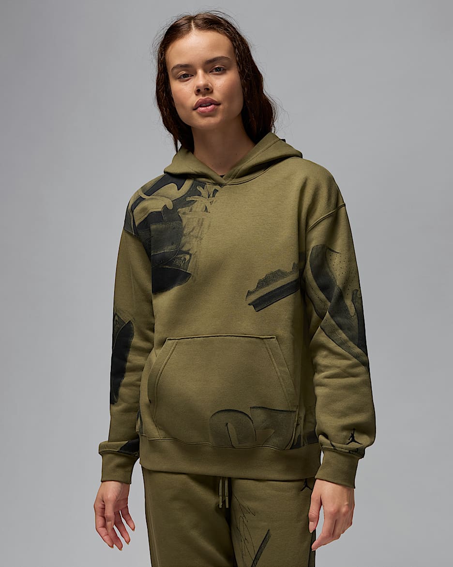 Sudadera estampada con gorro sin cierre para mujer Jordan Brooklyn Fleece - Oliva medio/Negro