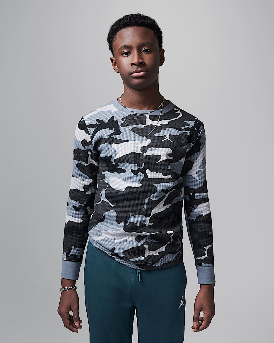 Jordan Brooklyn Essentials Big Kids' Camo Long Sleeve Top - Smoke Grey