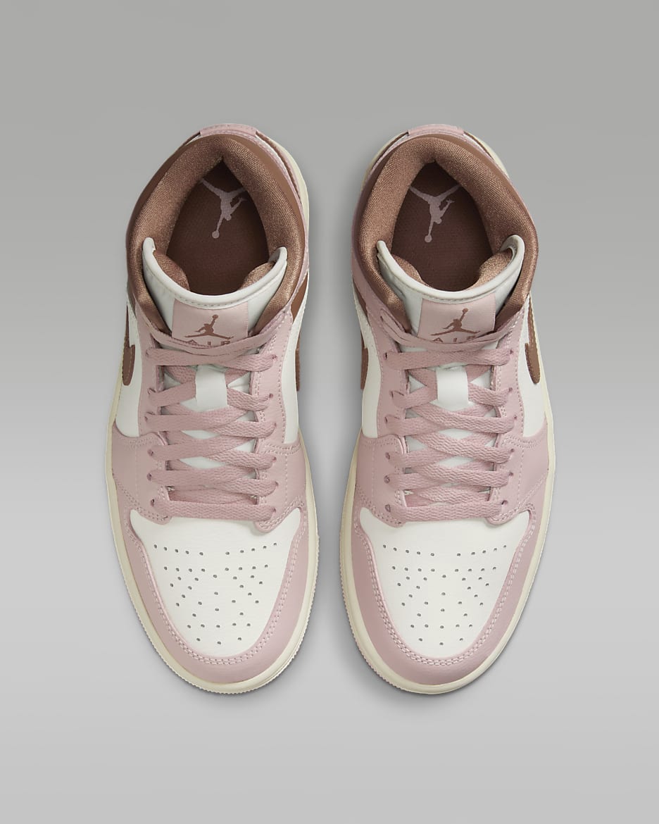 Air Jordan 1 Mid Women's Shoes - Pink Oxford/Sail/Archaeo Brown