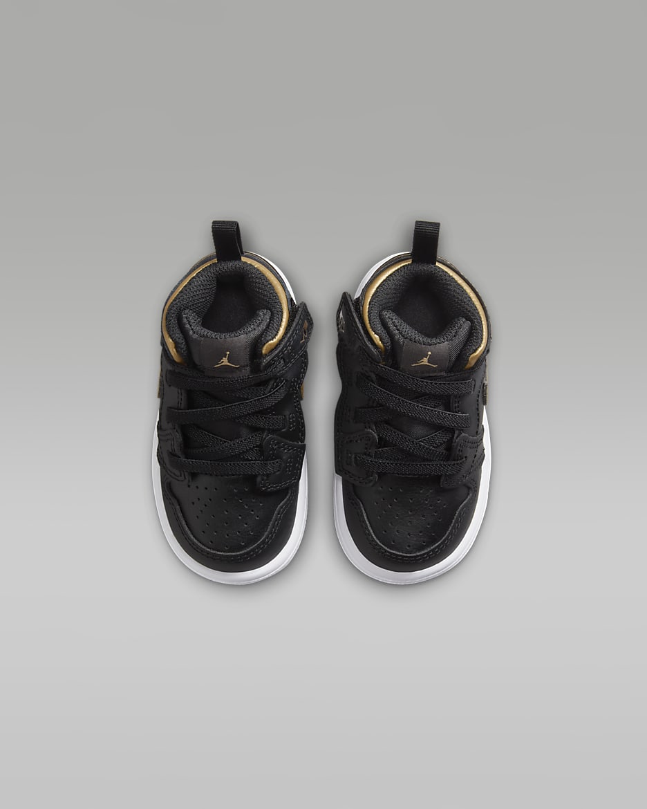 Chaussure Jordan 1 Mid Alt pour bébé et tout-petit - Noir/Blanc/Metallic Gold