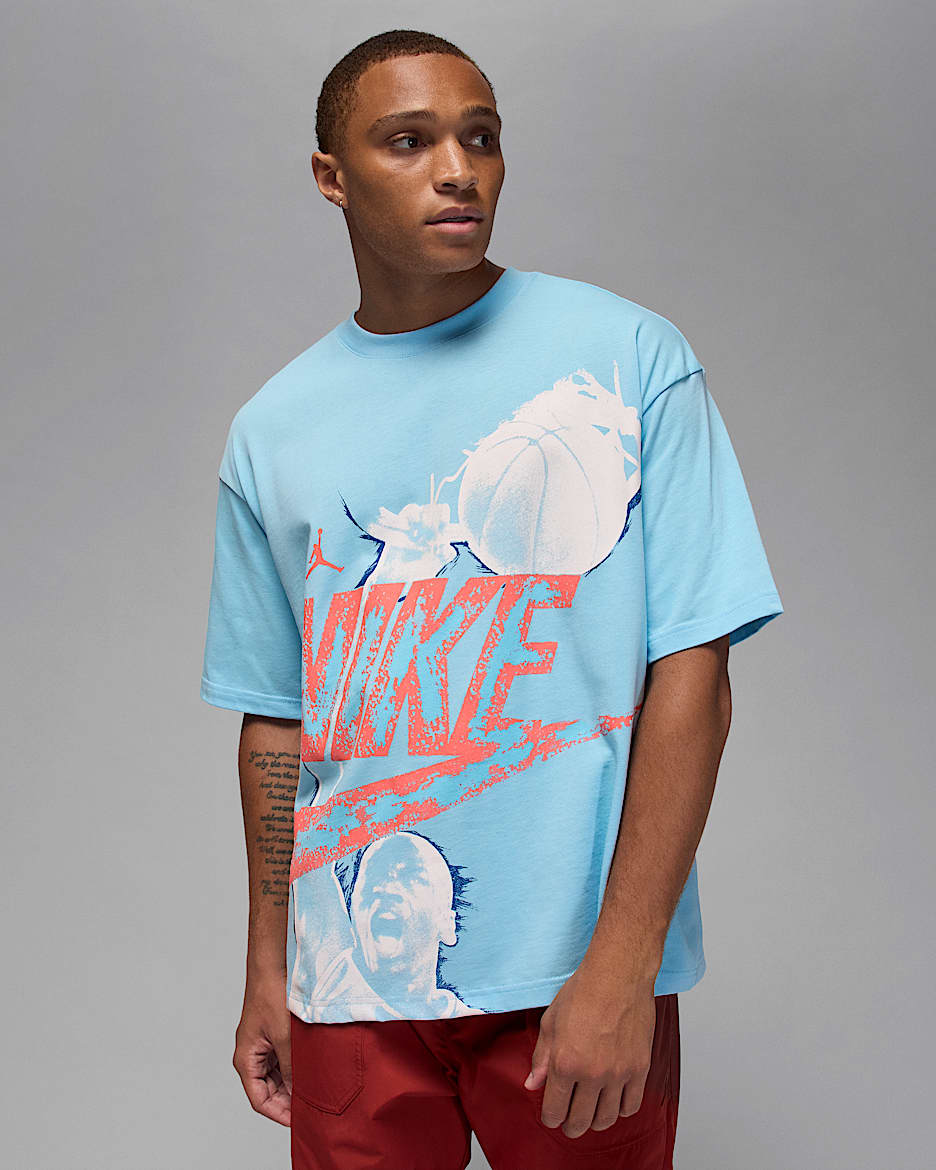 T-shirt folgada Jordan Reissue para homem - Azul Chill/Hot Punch