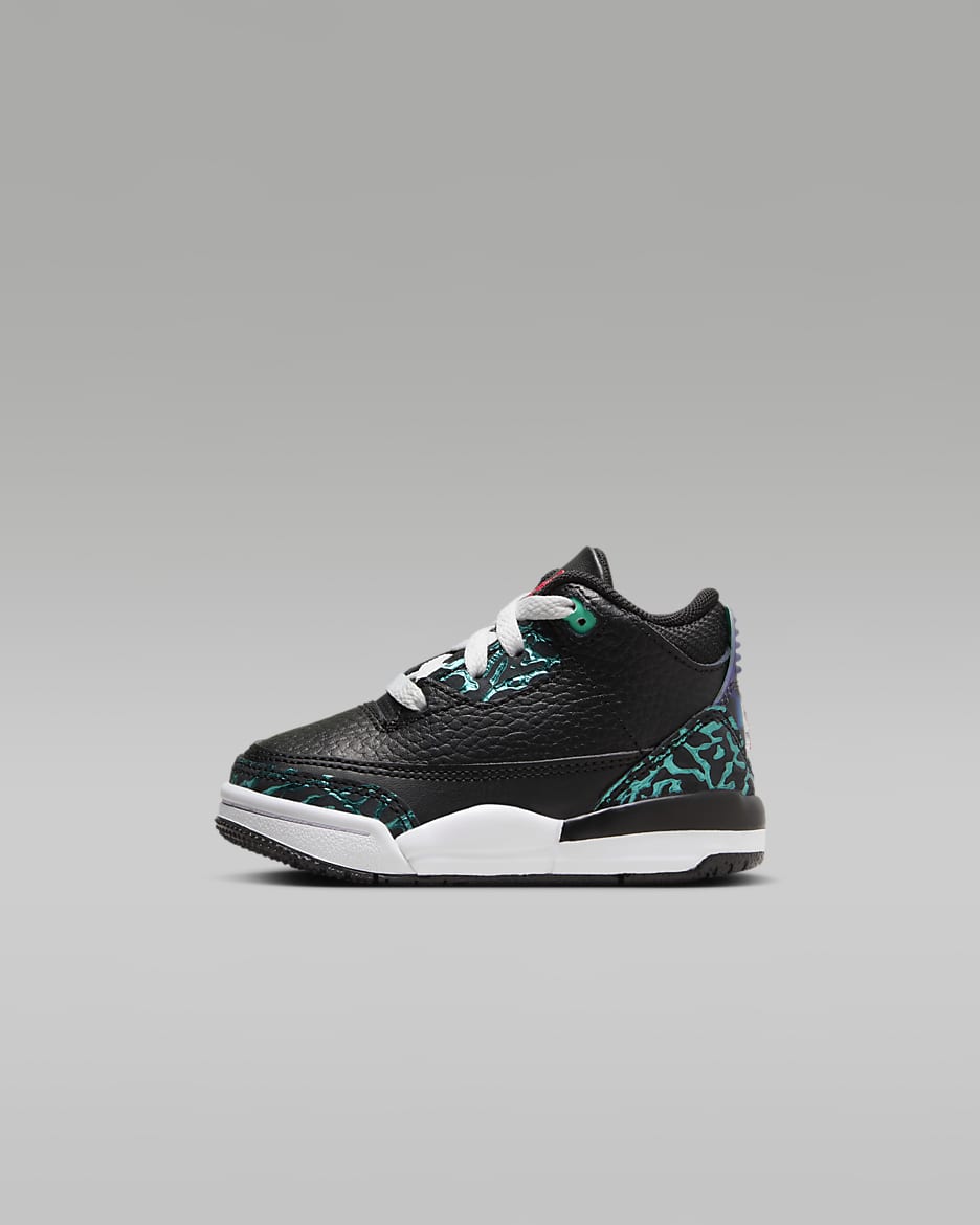 Jordan 3 Retro 嬰幼兒鞋款 - 黑色/Hyper Jade/白色/Siren Red