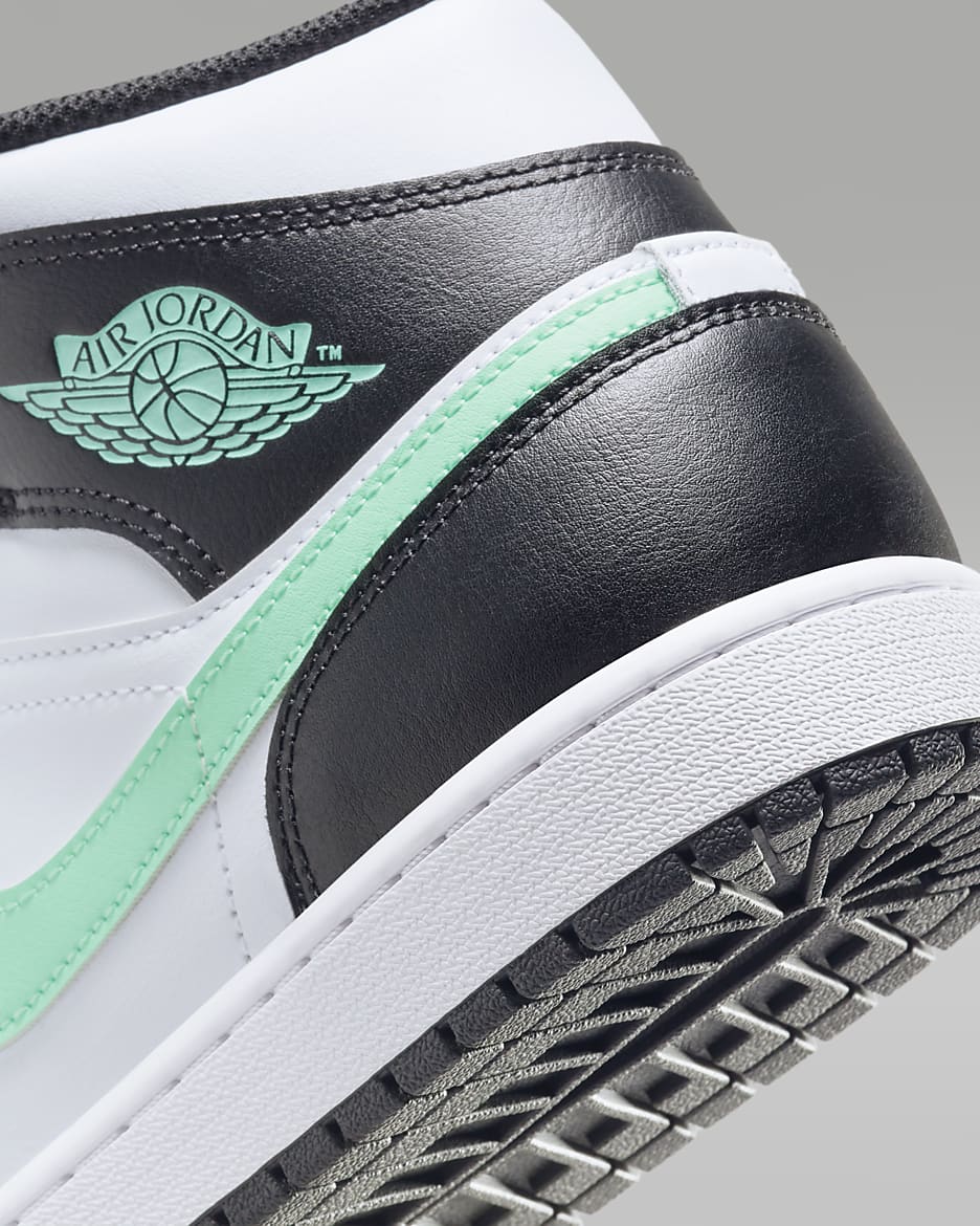 Air Jordan 1 Mid Men's Shoes - White/Black/Green Glow