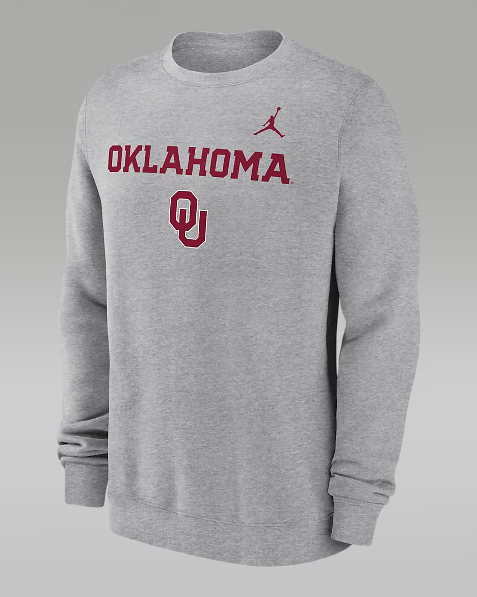 Sudadera de cuello redondo sin cierre universitaria Jordan para hombre Oklahoma Sooners Primetime Primary Stack - Gris oscuro jaspeado