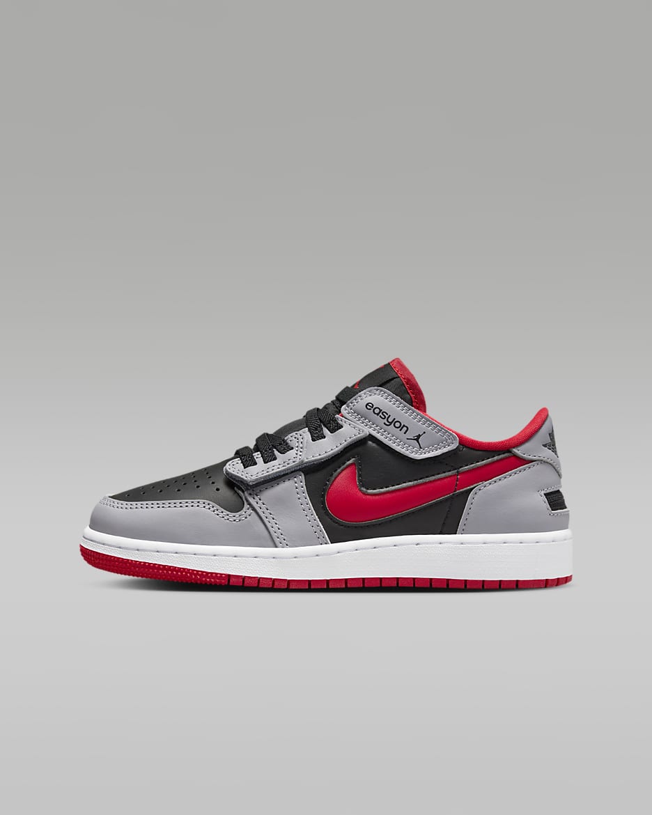 Air Jordan 1 Low FlyEase Older Kids' Shoes - Black/Cement Grey/White/Fire Red