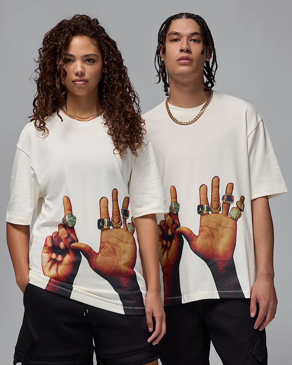 Playera con estampado de anillos para hombre Jordan Flight MVP - Vela/Negro