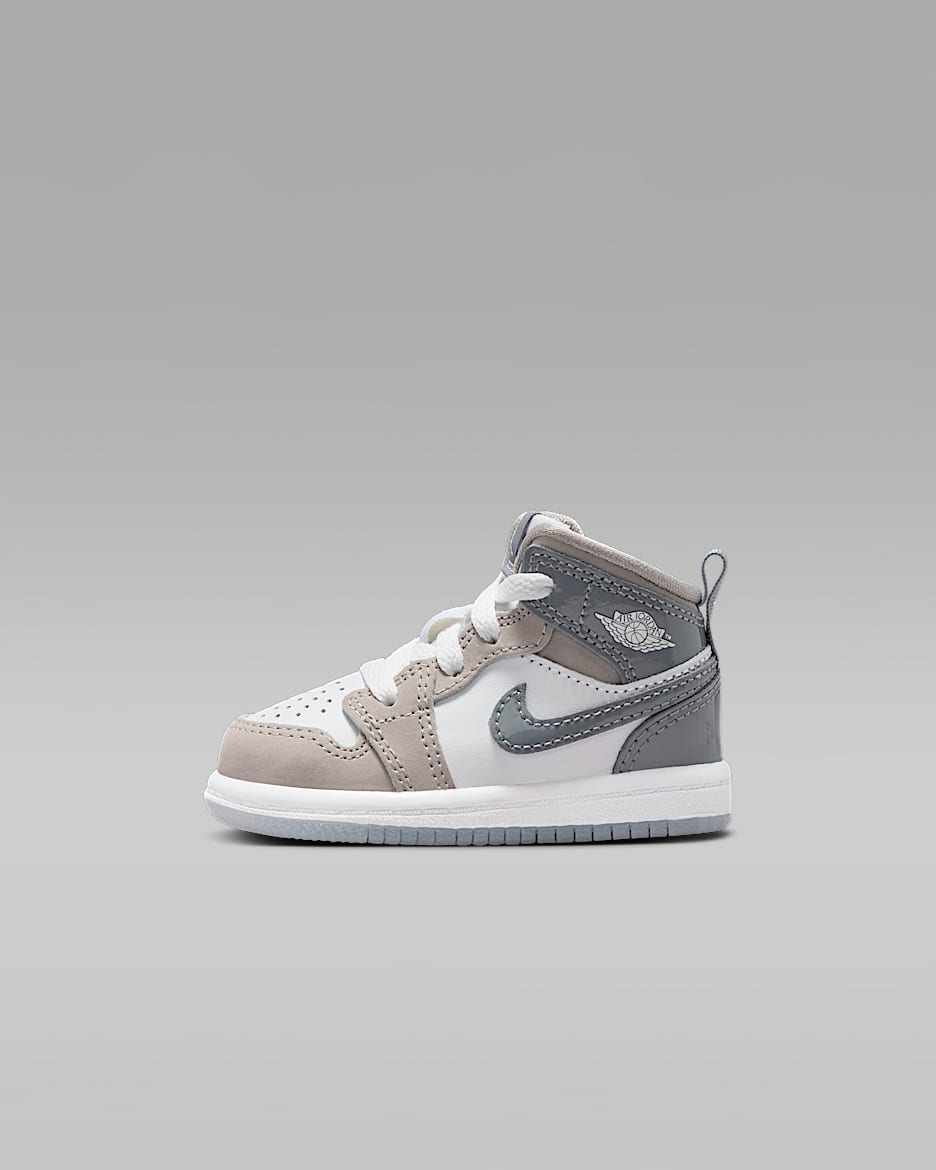 Tenis para bebé e infantil Jordan 1 Mid SE - Blanco/Gris medio/Gris azulado