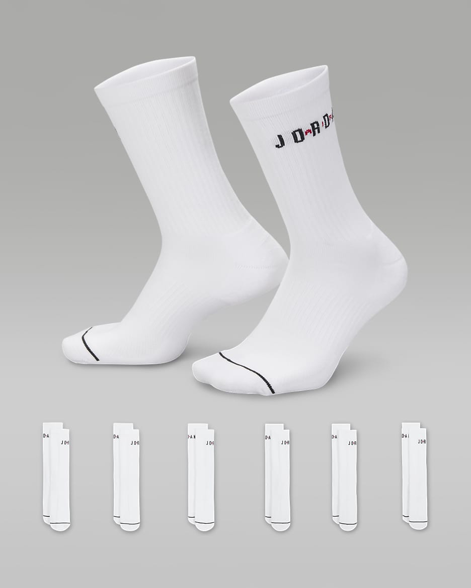 Jordan Everyday Crew Socks (6 Pairs) - White/Gym Red/Black