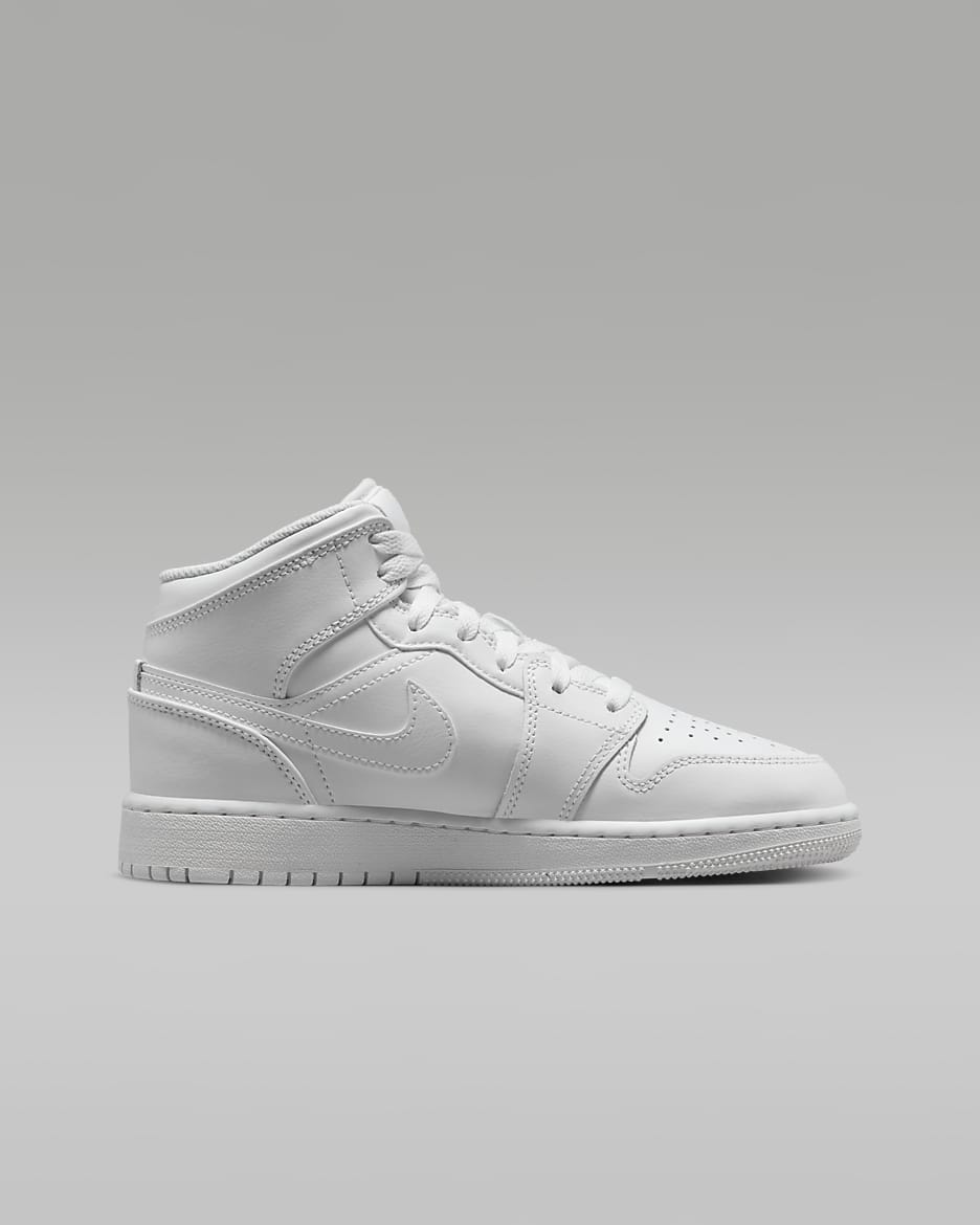 Jordan 1 Mid Older Kids' Shoes - White/White/White