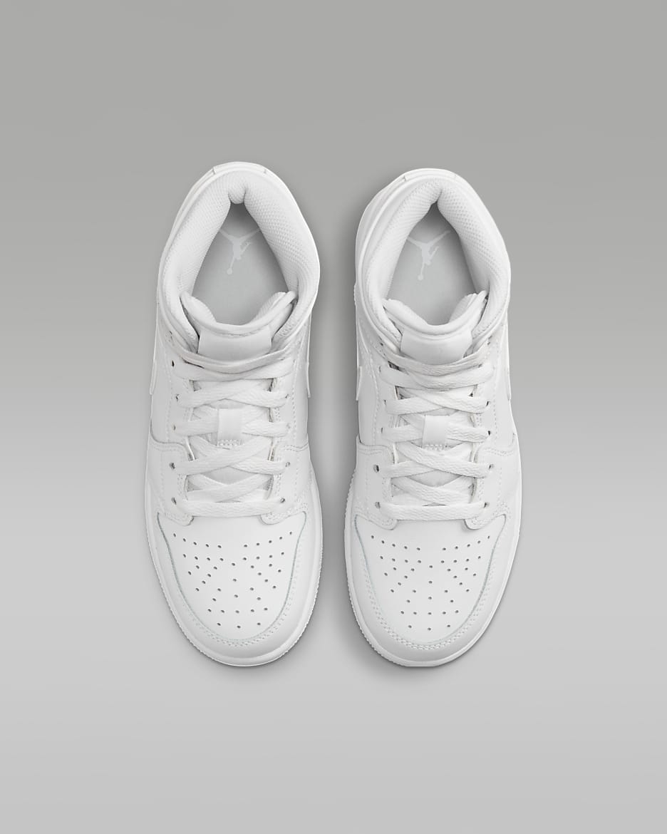 Jordan 1 Mid Older Kids' Shoes - White/White/White