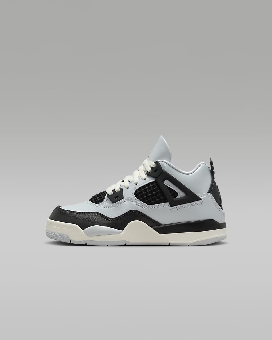 Jordan 4 Retro Younger Kids' Shoes - Pure Platinum/Black/Sail/Metallic Gold