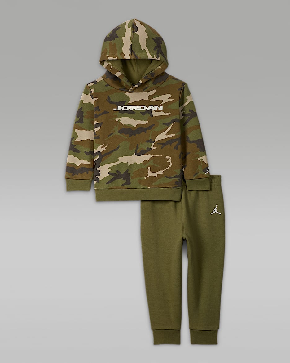Conjunto de sudadera con gorro sin cierre de tejido Fleece camuflado de dos piezas (12-24 meses) para bebé Jordan MVP - Oliva medio
