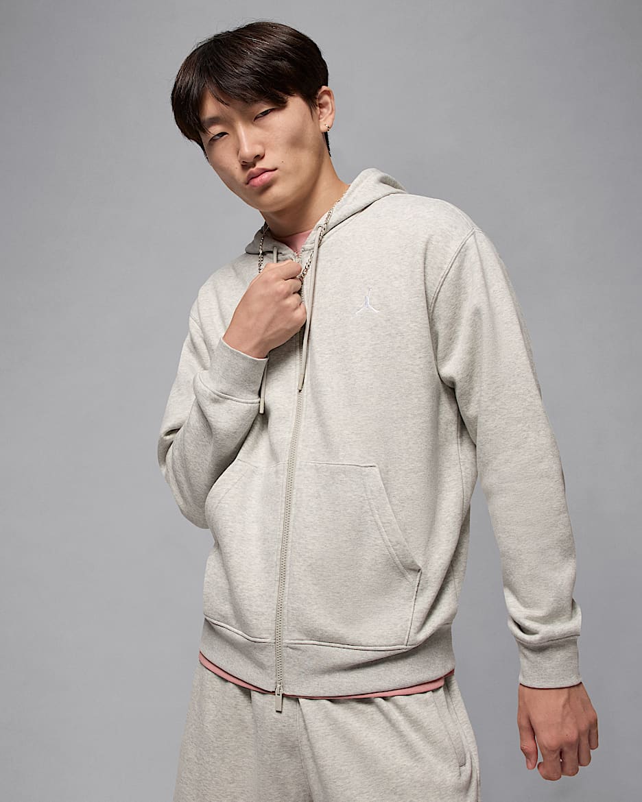 Jordan Brooklyn Fleece Men's Full-zip Hoodie - Grey Heather/White
