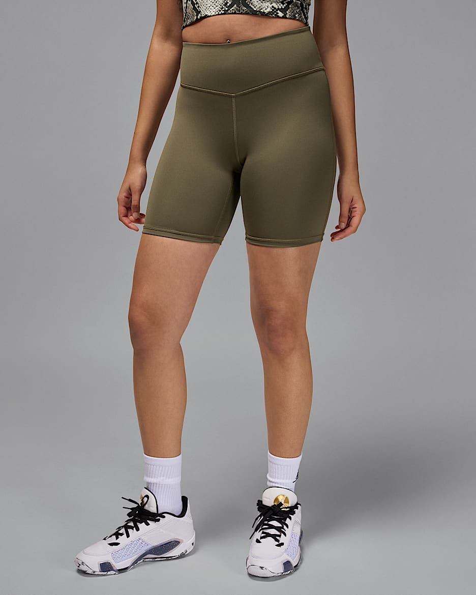 Jordan Sport Women's High-Waisted 18cm (approx.) Bike Shorts - Medium Olive/White