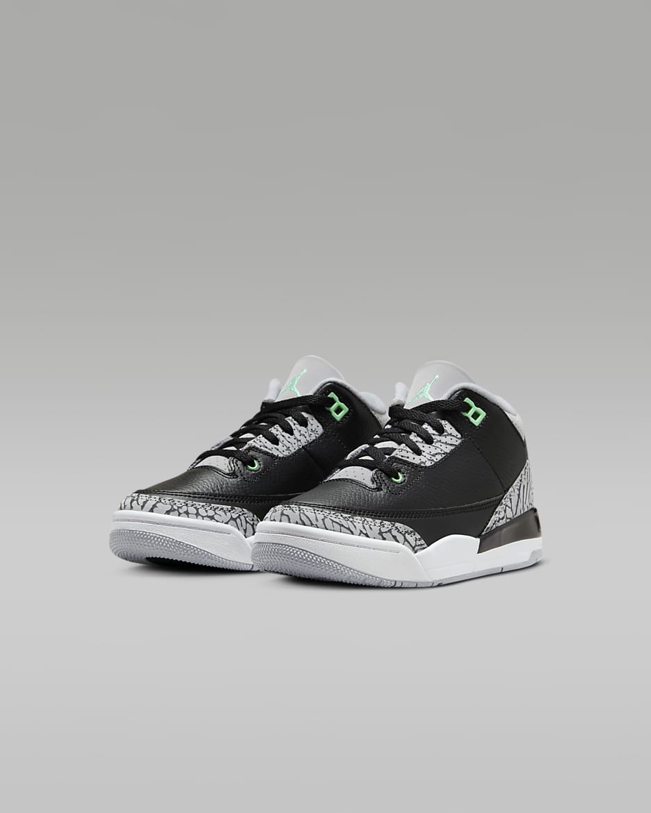 Jordan 3 Retro "Green Glow" Little Kids' Shoes - Black/Wolf Grey/White/Green Glow