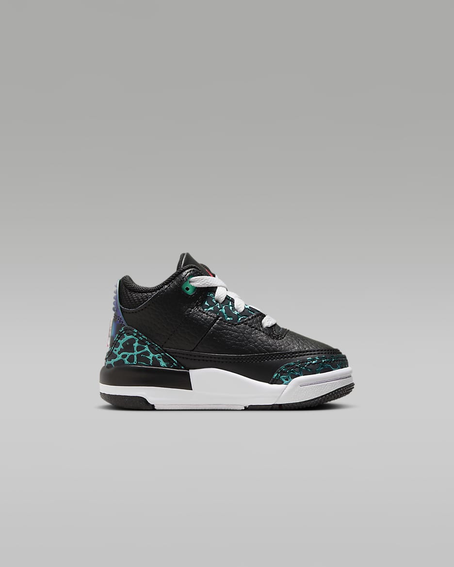 Jordan 3 Retro Baby/Toddler Shoes - Black/Hyper Jade/White/Siren Red