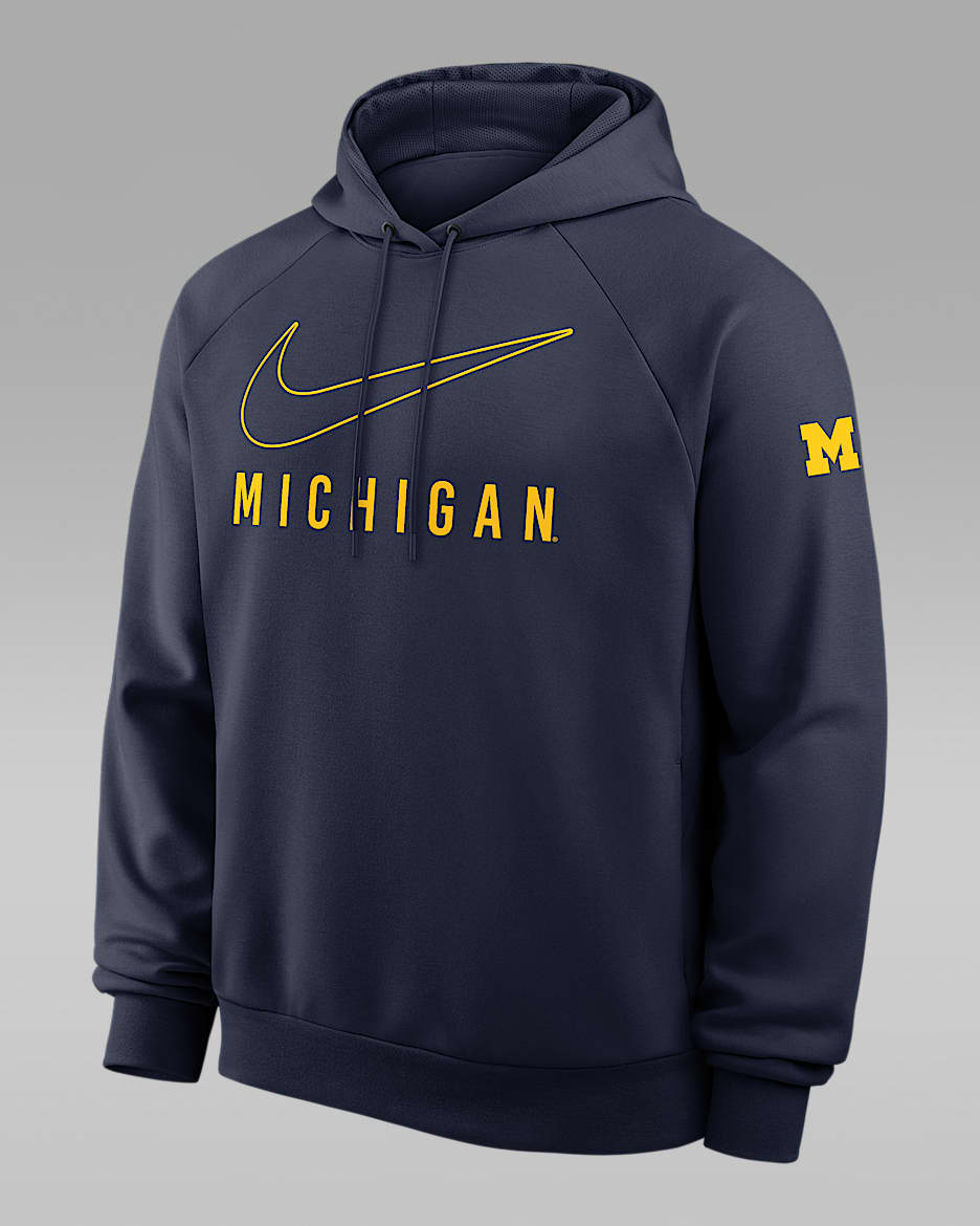 Michigan Premium Performance Men's Nike Dri-FIT College Pullover Hoodie - Navy