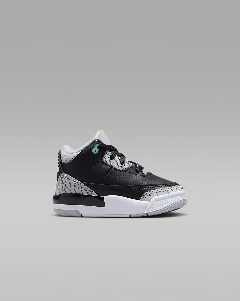 รองเท้าทารก/เด็กวัยหัดเดิน Jordan 3 Retro "Green Glow" - ดำ/Wolf Grey/ขาว/Green Glow