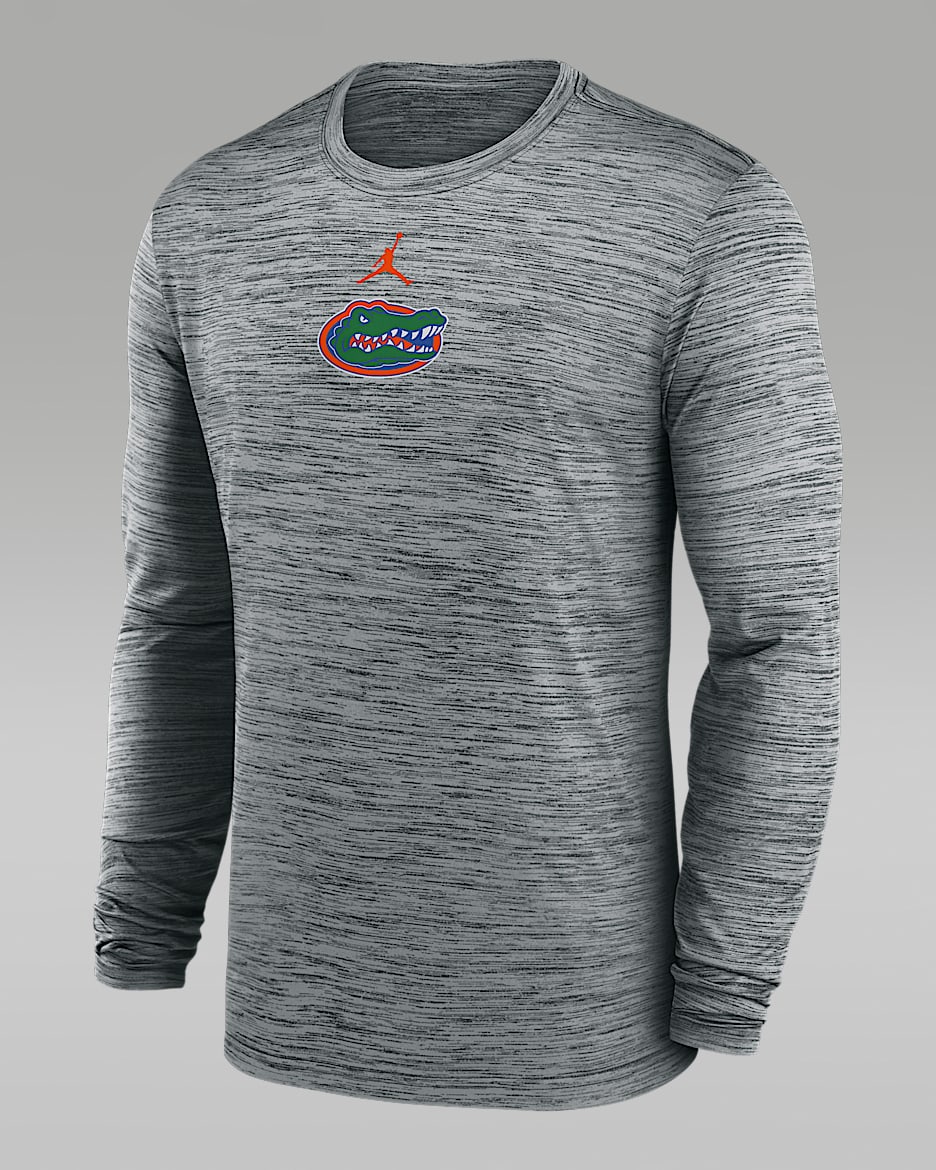Florida Sideline Velocity Men's Jordan Brand Dri-FIT College Long-Sleeve T-Shirt - Dark Grey Heather