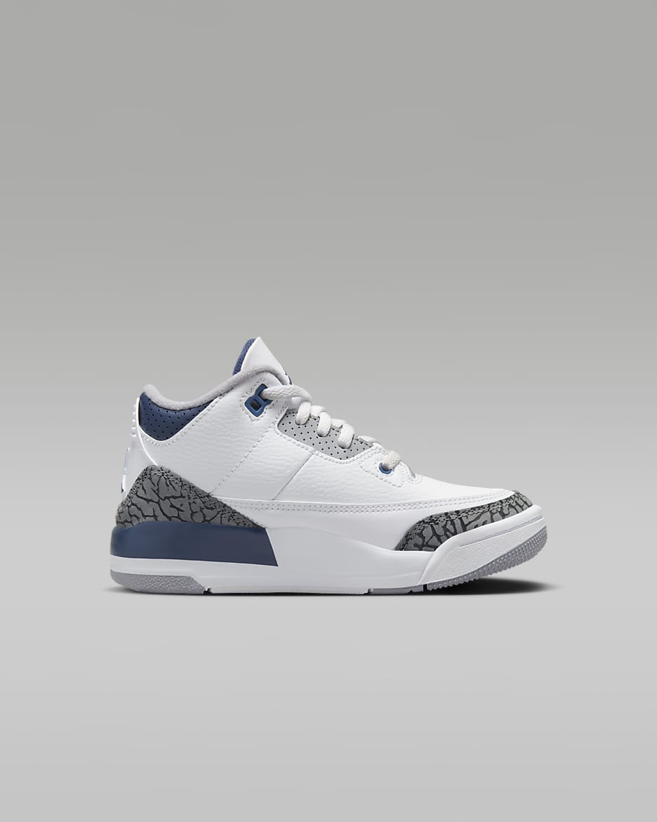 รองเท้าเด็กเล็ก Jordan 3 Retro - ขาว/Cement Grey/ดำ/Midnight Navy