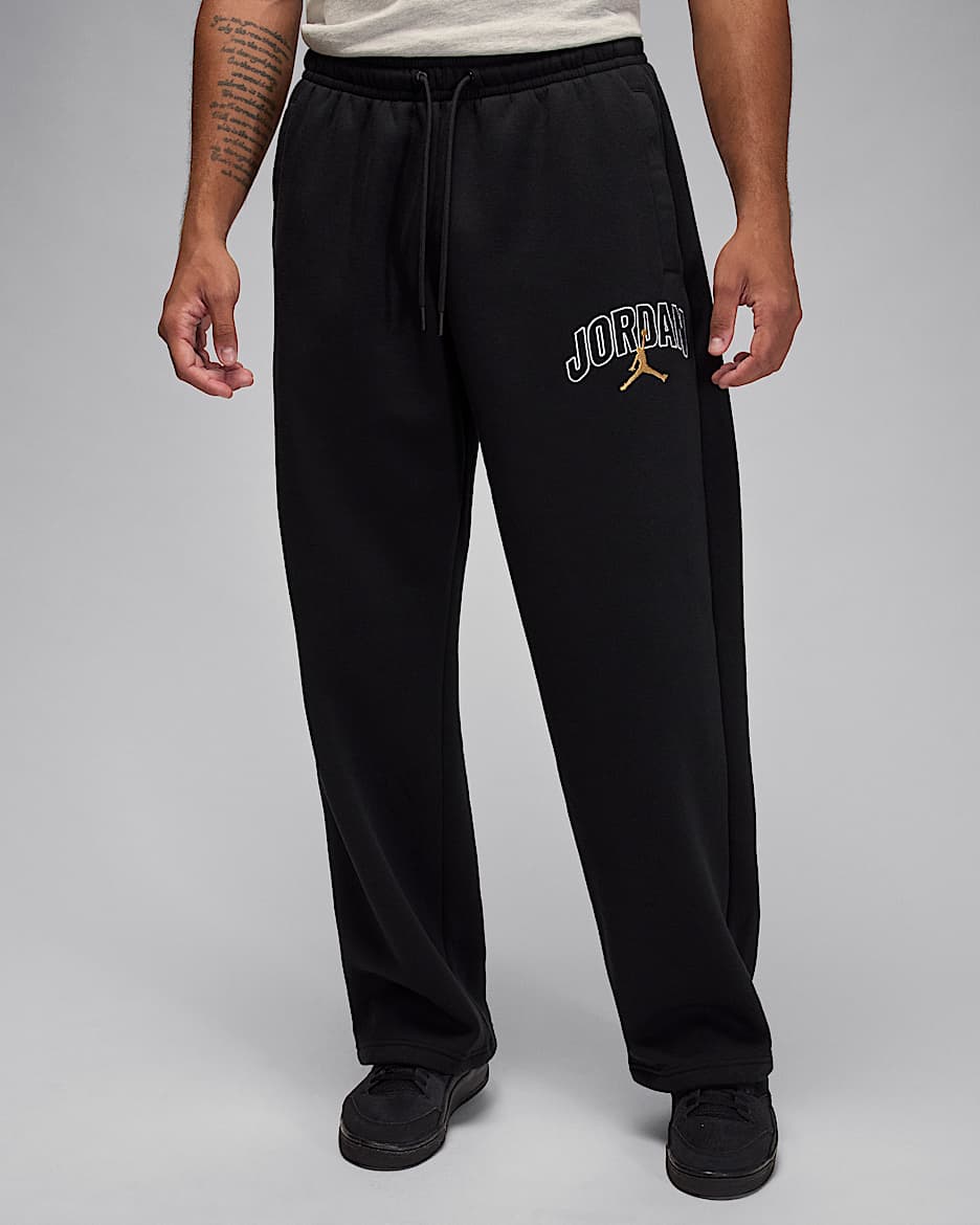 Jordan Brooklyn Fleece oversized broek met open zoom voor heren - Zwart/Metallic Gold
