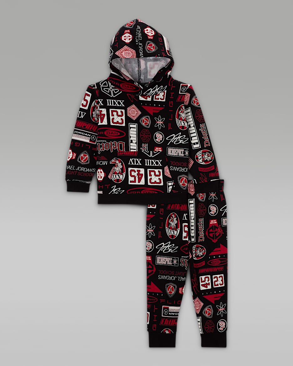 Jordan Brooklyn tweedelige babyset met hoodie van fleece met print - Zwart