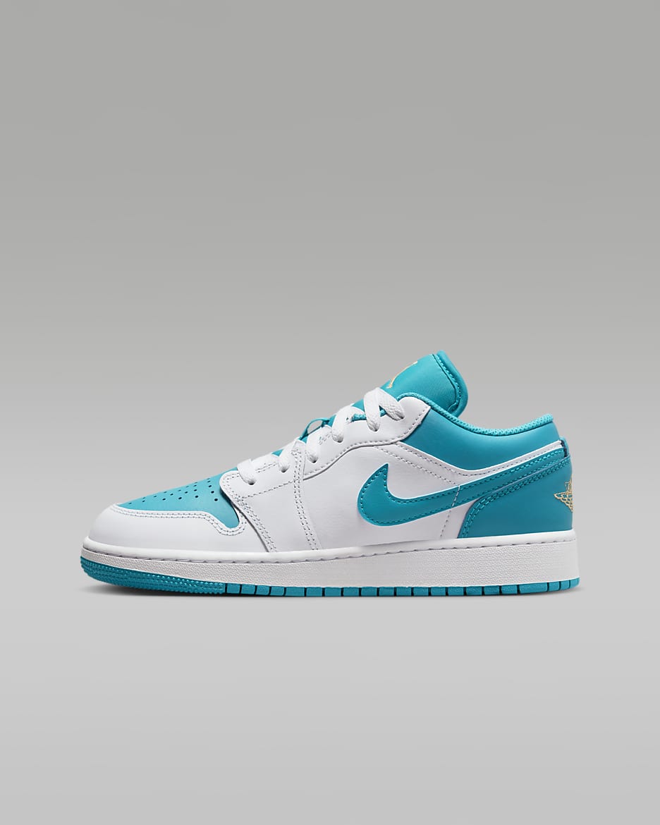 Air Jordan 1 低筒大童鞋款 - 白色/Aquatone/Celestial Gold