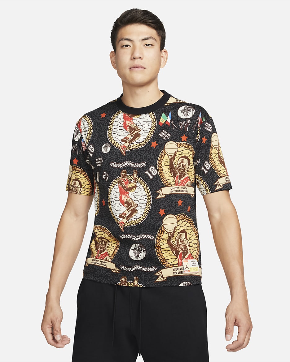 ジョーダン x メゾン シャトー ルージュ メンズ オールオーバー プリント Tシャツ - ブラック/セイル/オレンジ