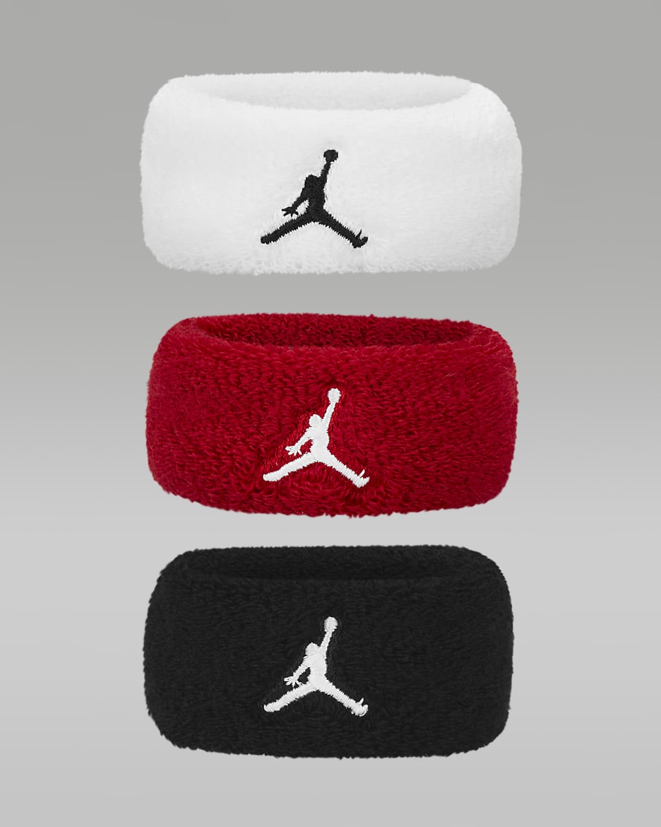 Jordan Terry Hair Bands (3-Pack) - White/Gym Red/Black