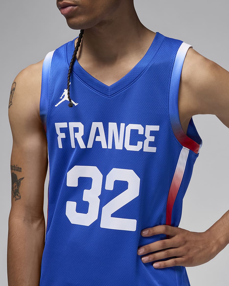 Maillot de basket replica Jordan Victor Wembanyama France Limited Road pour homme - Hyper Royal/Blanc