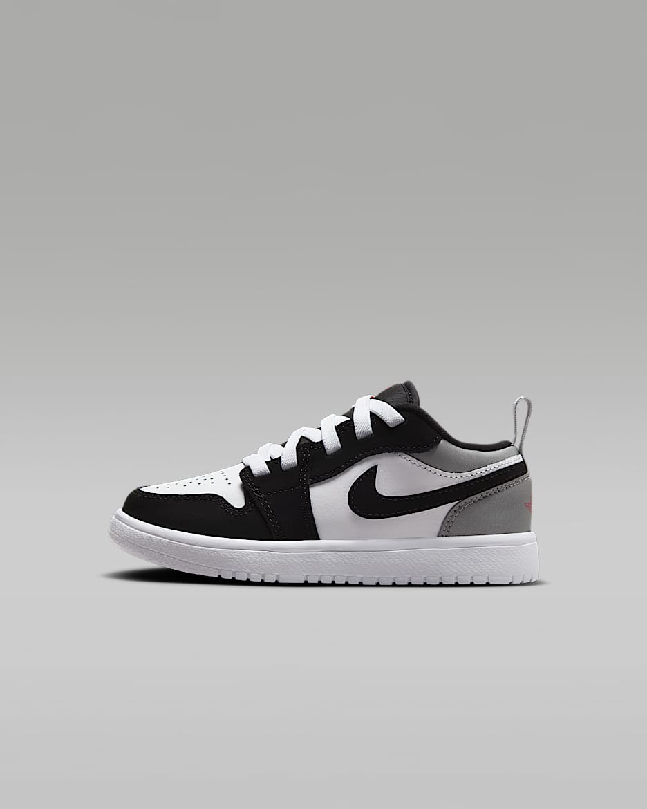 Tenis para niños de preescolar Jordan 1 Low Alt SE - Blanco/Negro/Plata mate/Rojo pasión