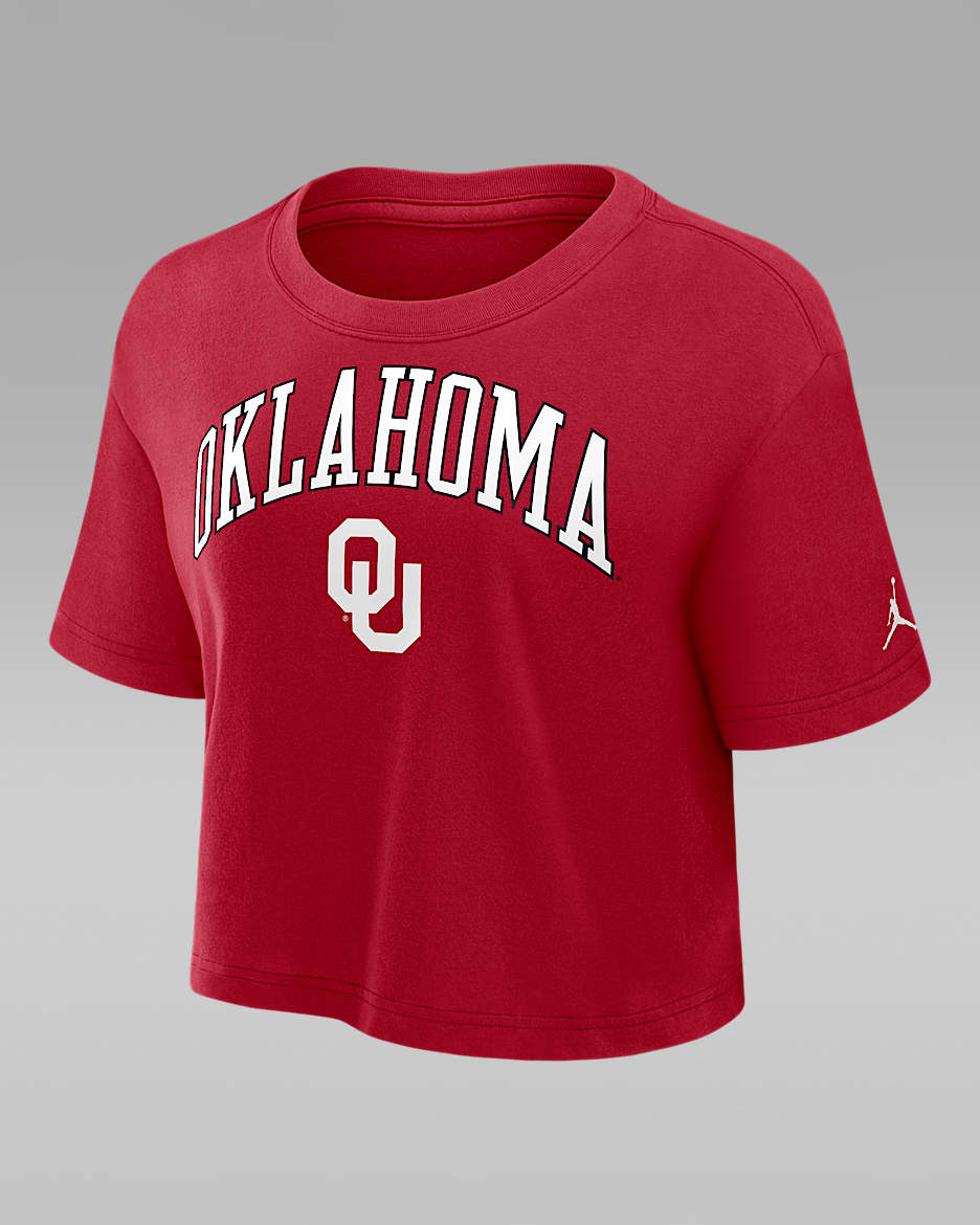 Oklahoma Athletic Prep Arch Women's Jordan Brand Dri-FIT College Cropped T-Shirt - Crimson