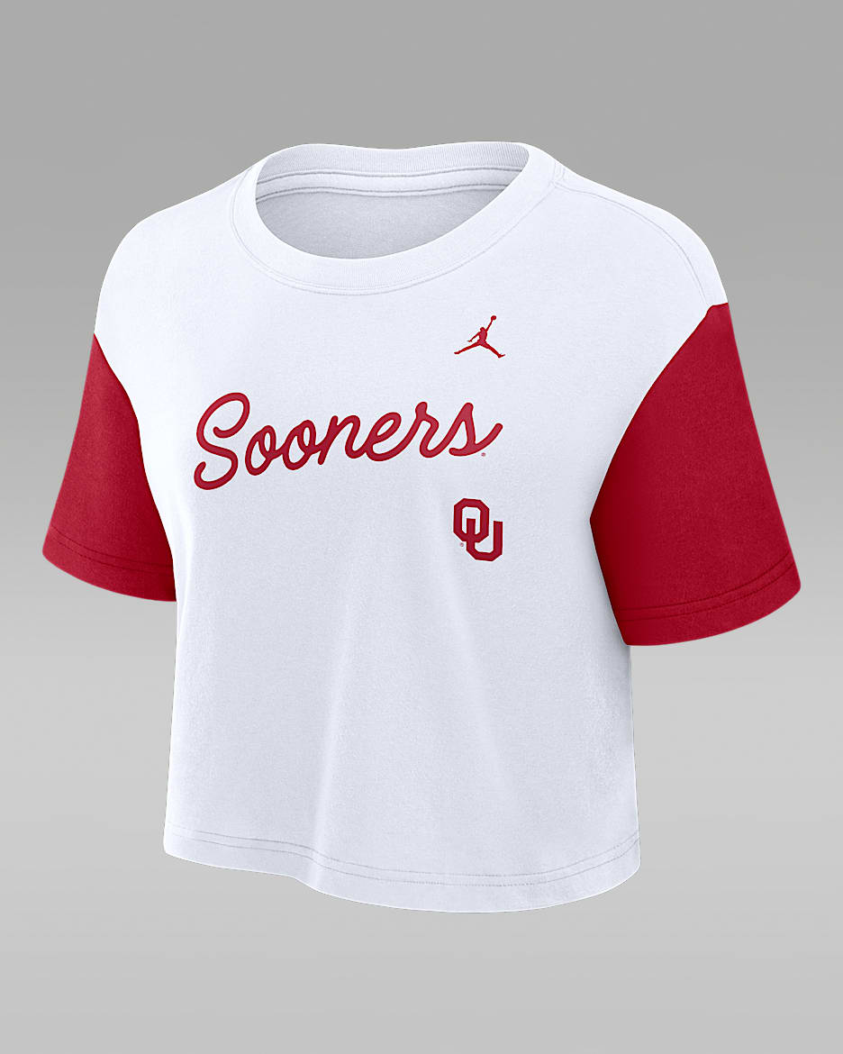 Oklahoma Script Women's Jordan Brand Dri-FIT College Cropped T-Shirt - White